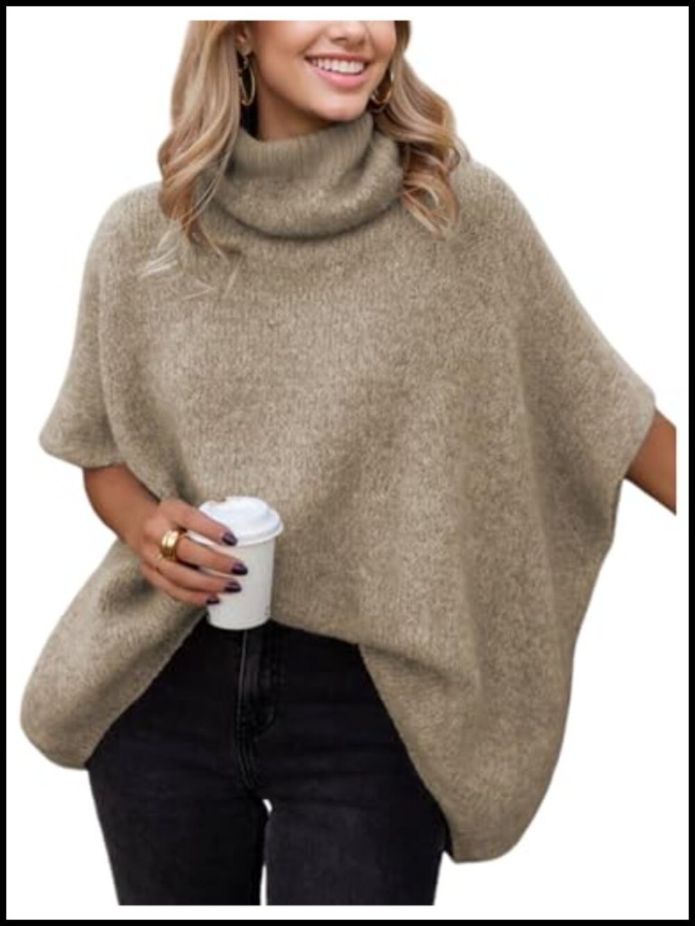 Oversized Chunky Knit Turtleneck Sweater Batwing Sleeve Women's Pullover